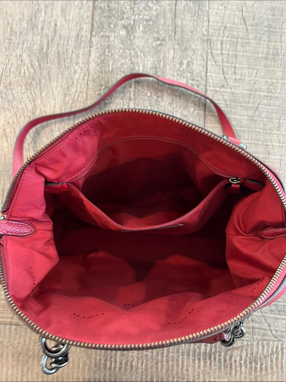 Coach Red Pebble Chain Prairie Leather Shoulder Satchel